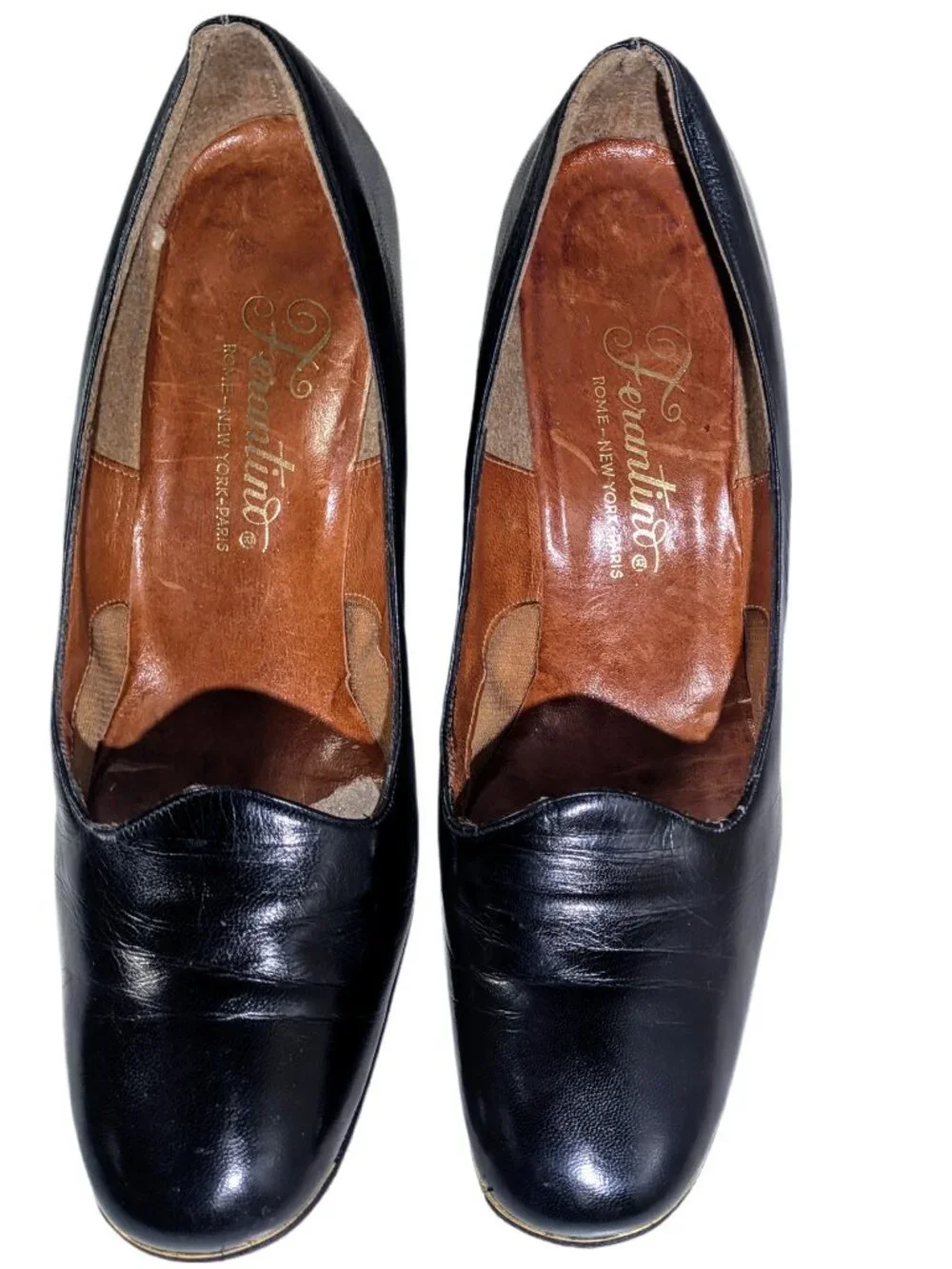 Ferantino Mid Century Vintage Gold Trimmed Wedge Shoes Size 8.5* 9.5